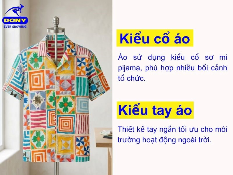 Cổ áo đứng form nhẹ, tay áo ngắn tối ưu cho vận động