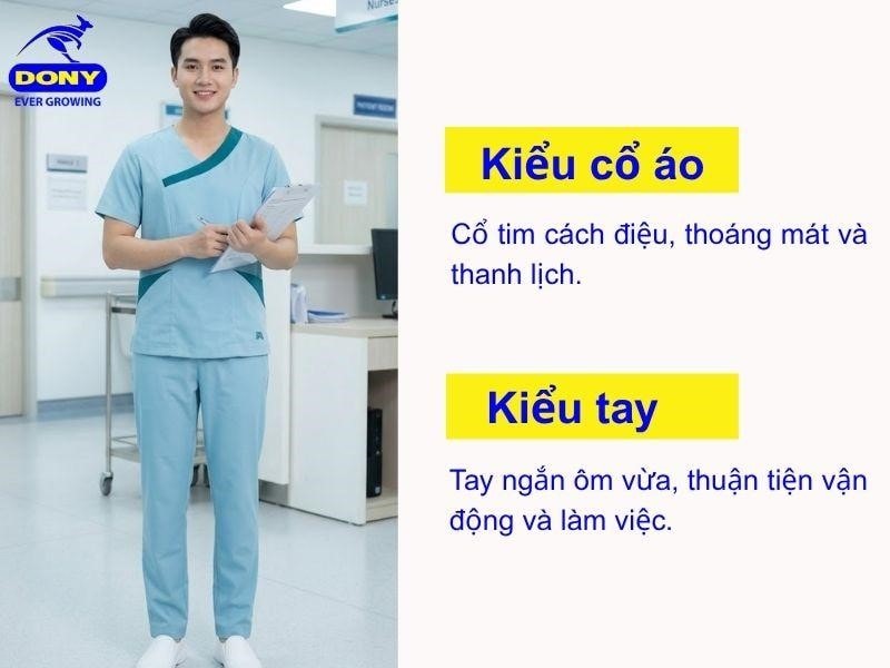 Áo được thiết kế với kiểu cổ tim cách điệu, tay áo ngắn, ôm vừa phải