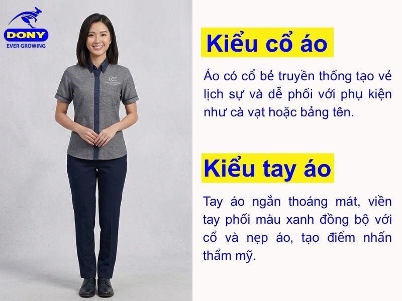 Mẫu áo sử dụng cổ bẻ truyền thống, tay áo ngắn gọn gàng