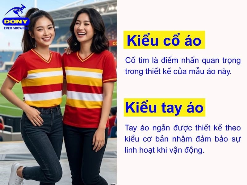 Thiết kế cổ tim giúp phần cổ và thân trên trông gọn gàng hơn, tay ngắn thể thao