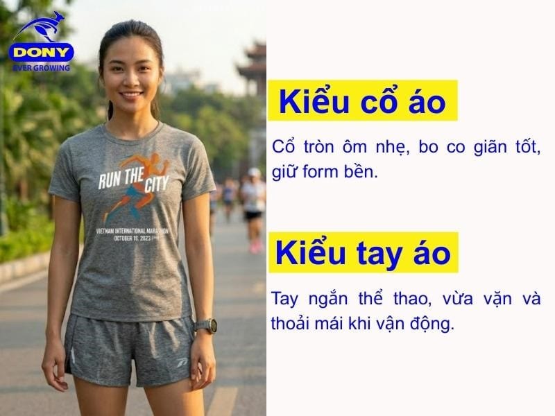 Áo sử dụng kiểu cổ tròn truyền thống, tay ngắn thể thao