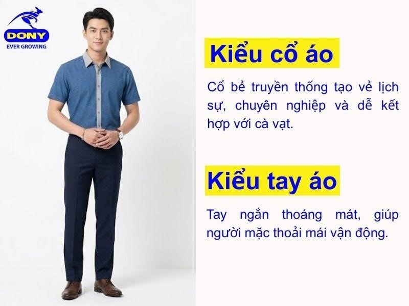 Mẫu áo sử dụng cổ bẻ truyền thống, tay ngắn thoải mái