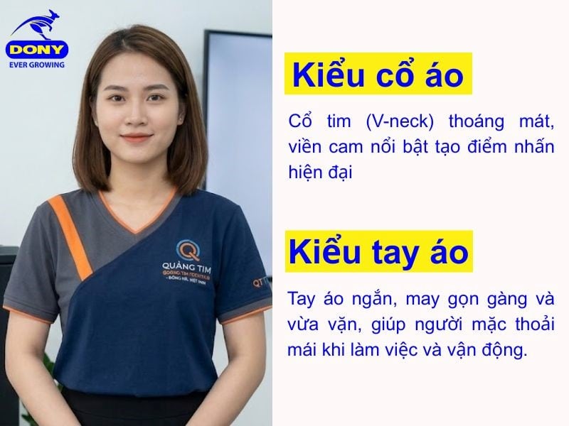 Áo sử dụng kiểu cổ tim (V-neck), thiết kế tay ngắn gọn gàng