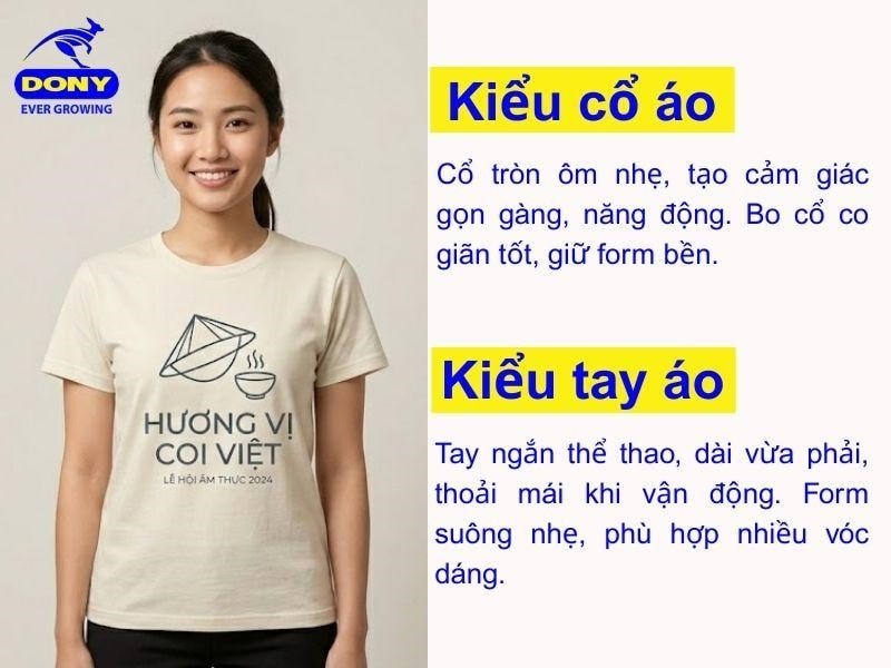 Áo sử dụng kiểu cổ tròn truyền thống, tay ngắn thể thao