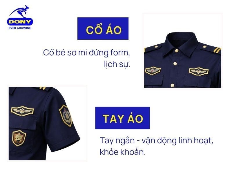 Cổ áo được thiết kế theo kiểu cổ bẻ sơ mi truyền thống, tay ngắn linh hoạt