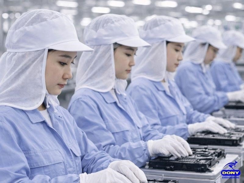 Đường may trên nón lưới trùm đầu được thực hiện bởi máy móc hiện đại và thợ may tay nghề cao, đảm bảo các nếp gấp vải và mối nối lưới luôn phẳng phiu, chắc chắn