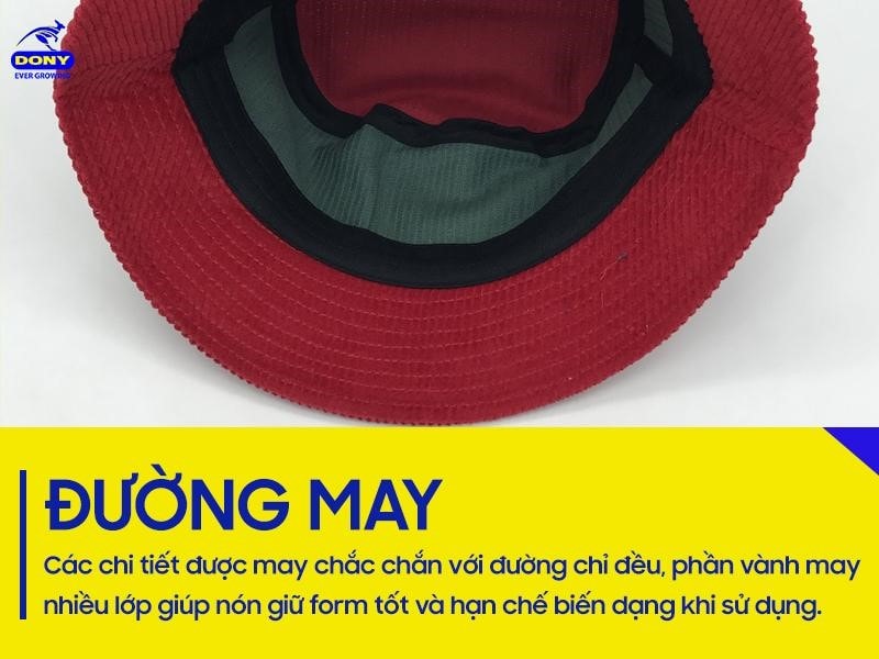 Các chi tiết trên nón được gia công cẩn thận với đường chỉ đều và chắc chắn