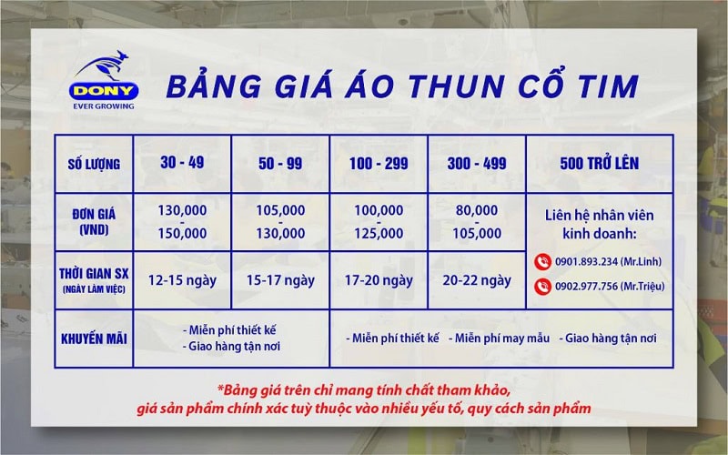 Bảng giá áo thun cổ tim