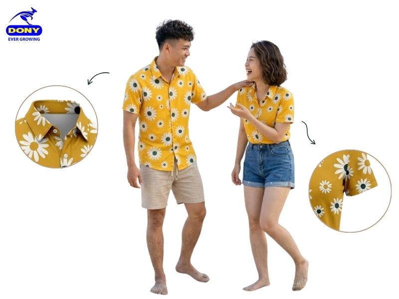 kieu co va tay ao so mi team building hoa tiet hoa cuc