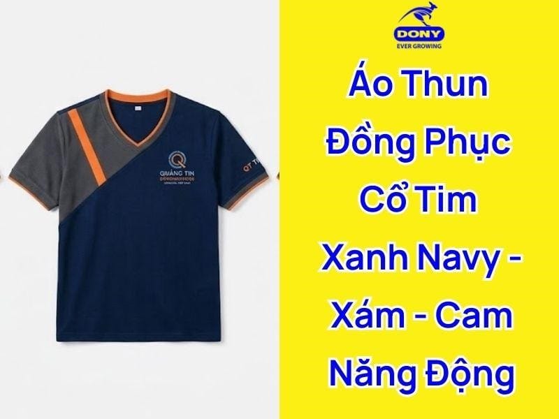 Mẫu áo thun đồng phục cổ tim màu xanh xám cam