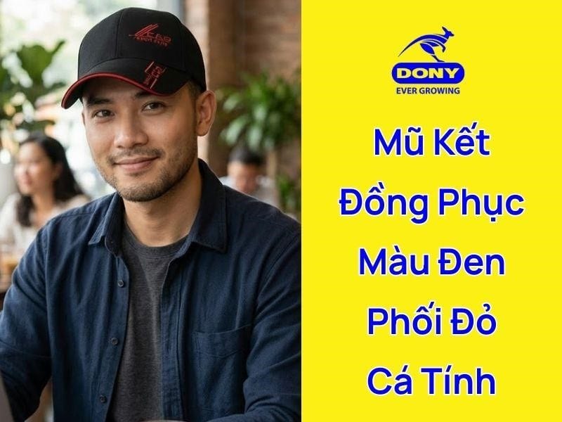 Mẫu nón kết đồng phục màu đen phối đỏ, cá tính