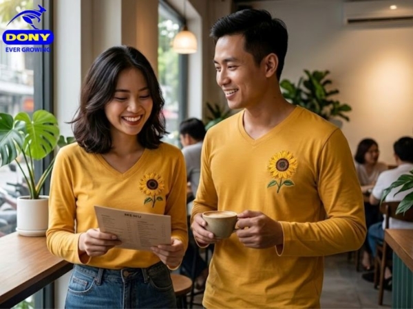 Màu vàng là điểm nổi bật của mẫu áo, mang lại nhiều ý nghĩa tích cực