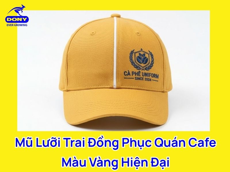 mu luoi trai dong phuc quan cafe mau vang