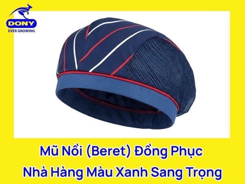 Mẫu mũ beret đồng phục nhà hàng màu xanh