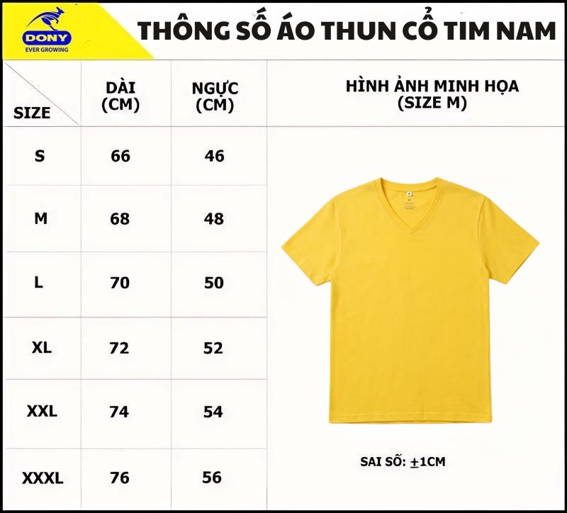 Bảng size áo thun cổ tim nam