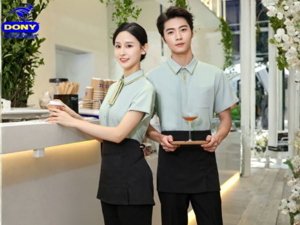 mẫu sơ mi quán cafe màu xanh mint