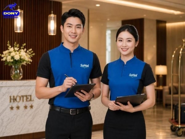 Mẫu áo thun cổ tàu đồng phục khách sạn
