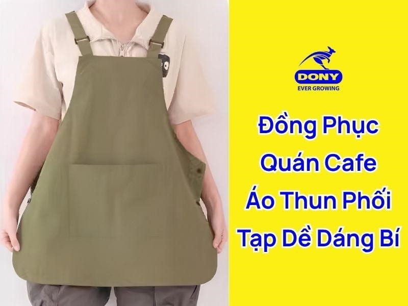 Mẫu áo thun đồng phục quán cà phê kết hợp tạp dề