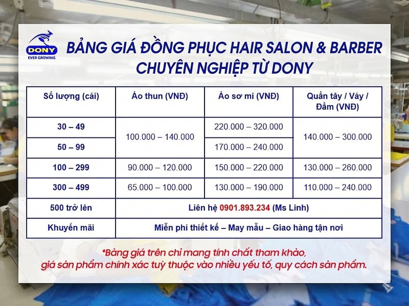 Bảng giá đồng phục hair salon & barber