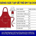 Bảng size tạp dề trẻ em