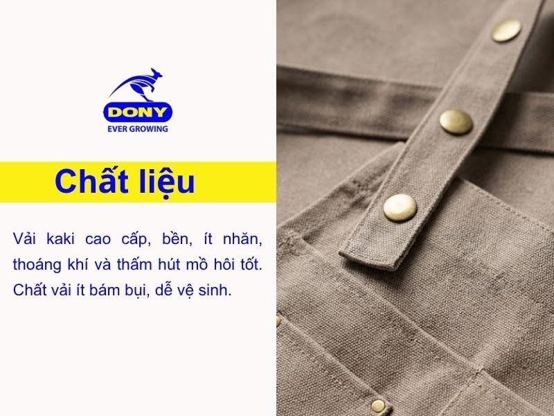 Tạp dề được may từ chất liệu vải kaki cao cấp, có độ bền cao và ít nhăn