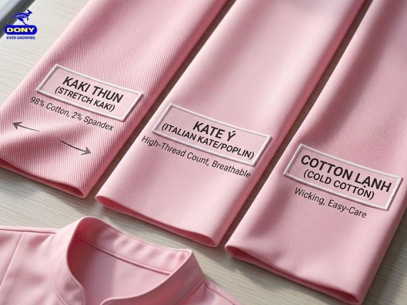 DONY ưu tiên sử dụng các dòng vải cao cấp như Kaki thun, Kate Ý hoặc Cotton lạnh cho dòng sản phẩm này