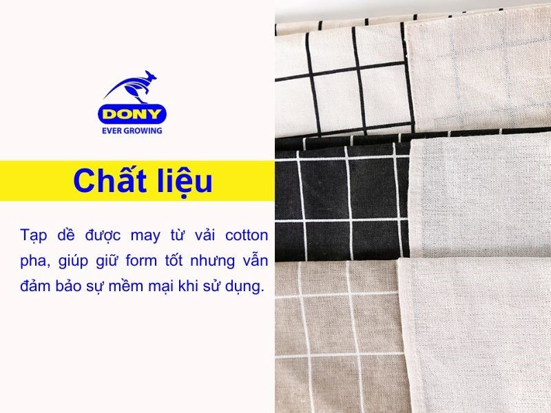 Tạp dề được may từ vải cotton pha, có độ dày vừa phải, giữ form tốt