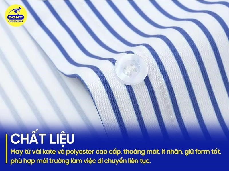 Đồng phục sơ mi quán cafe họa tiết kẻ sọc thường được may từ chất liệu kate và polyester cao cấp