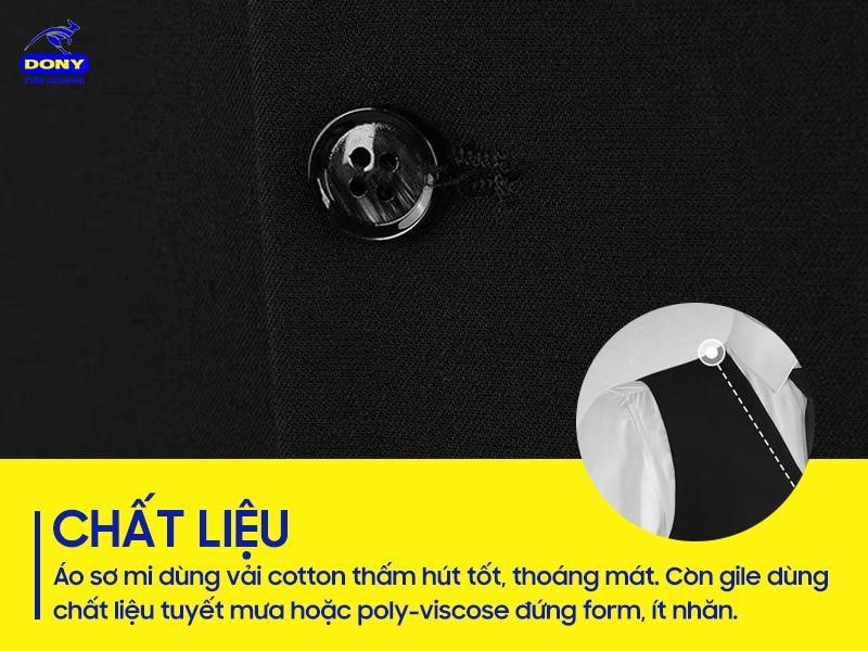 Sơ mi thường sử dụng vải cotton giúp thấm hút mồ hôi tốt, thoáng mát. Gile được may từ các chất liệu đứng form như tuyết mưa hoặc poly-viscose