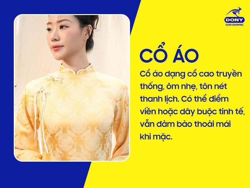 Cổ áo được thiết kế dạng cổ cao truyền thống (cổ tàu)