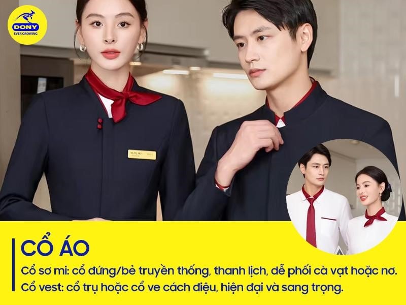 Cổ áo vest và sơ mi đồng phục lễ tân