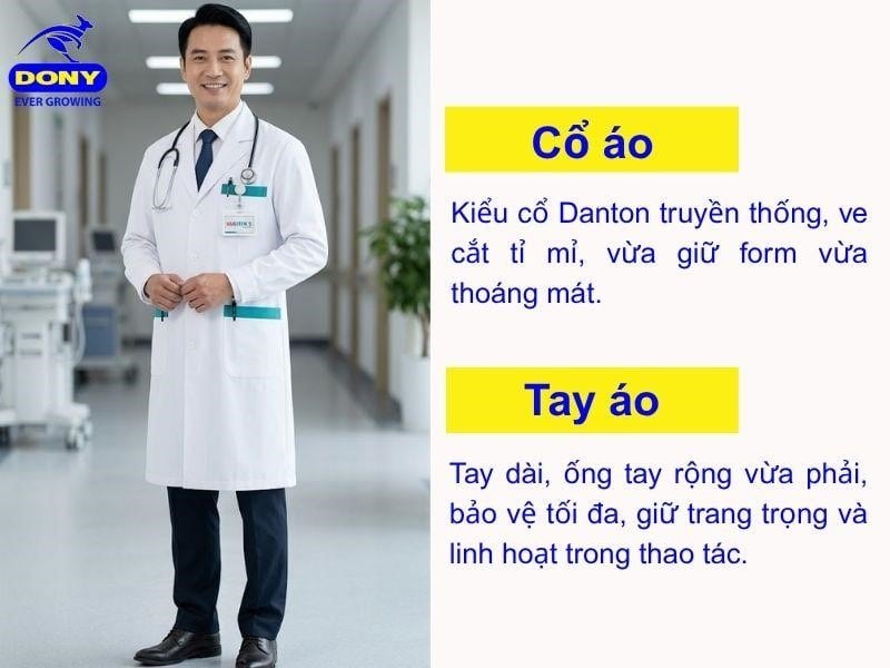Kiểu cổ Danton truyền thống, tay dài qua cổ tay