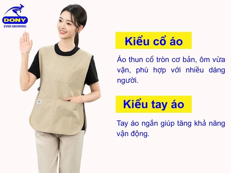 Áo thun cổ tròn cơ bản, ôm vừa vặn, phù hợp với nhiều dáng người. Tay áo ngắn giúp tăng khả năng vận động