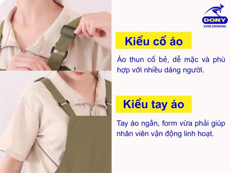 Áo thun cổ bẻ, dễ mặc và phù hợp với nhiều dáng người. Tay áo ngắn, form vừa phải