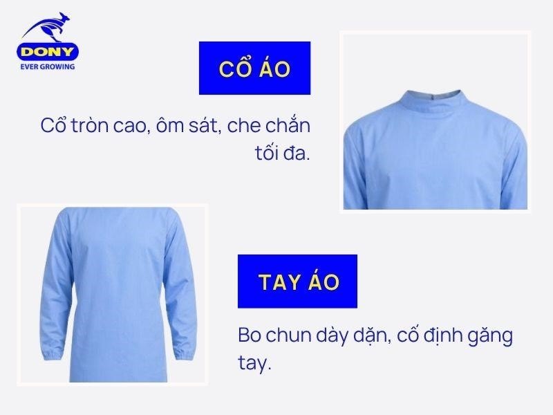 Cổ áo được thiết kế theo dạng cổ tròn cao, tay áo bo chun