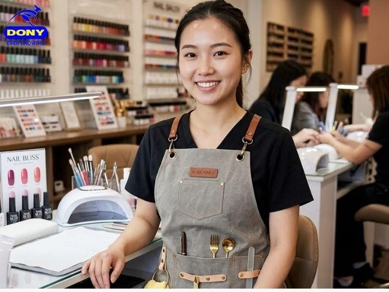 Tạp dề được gia công với đường may chắc chắn, tỉ mỉ từng chi tiết