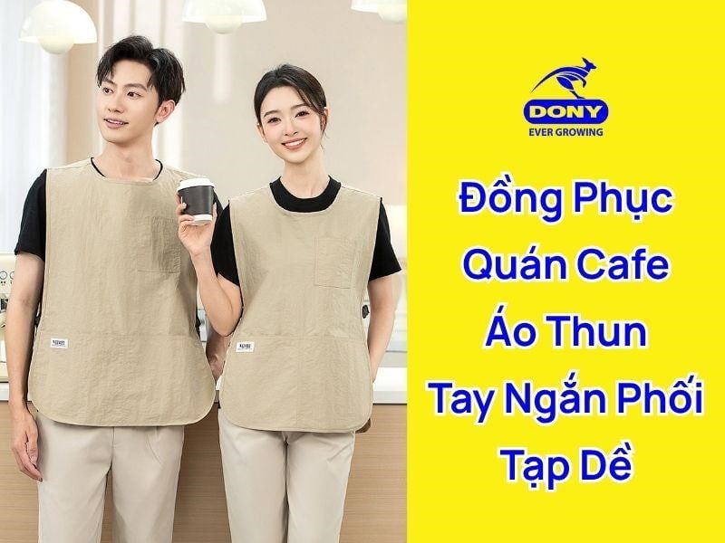 Mẫu áo thun đen kết hợp tạp dề cho quán cafe