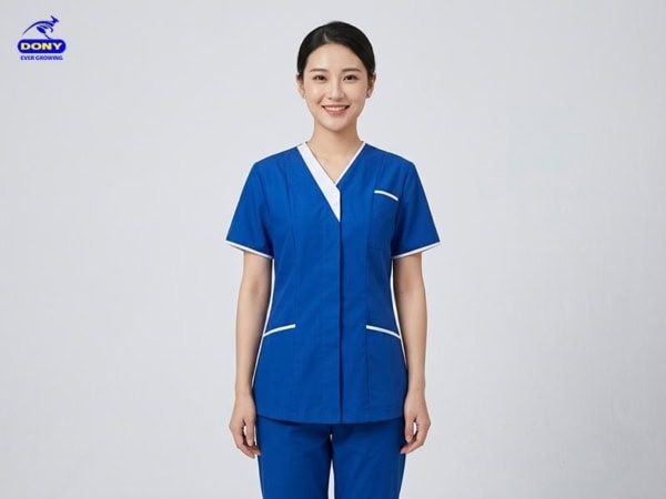 Mẫu đồng phục điều dưỡng cổ V phối viền
