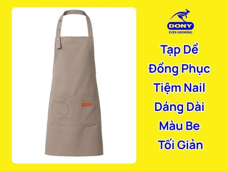 Mẫu tạp dề đồng phục cho tiệm cắt tóc dáng dài màu be