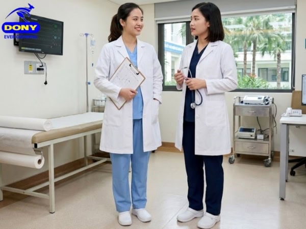 Màu trắng là gam màu đặc trưng của ngành y, thể hiện sự sạch sẽ, chuẩn mực và chuyên nghiệp
