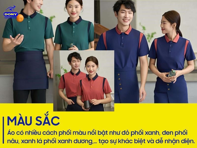 Áo có nhiều cách phối màu nổi bật như đỏ phối xanh, đen phối nâu, xanh lá phối xanh dương