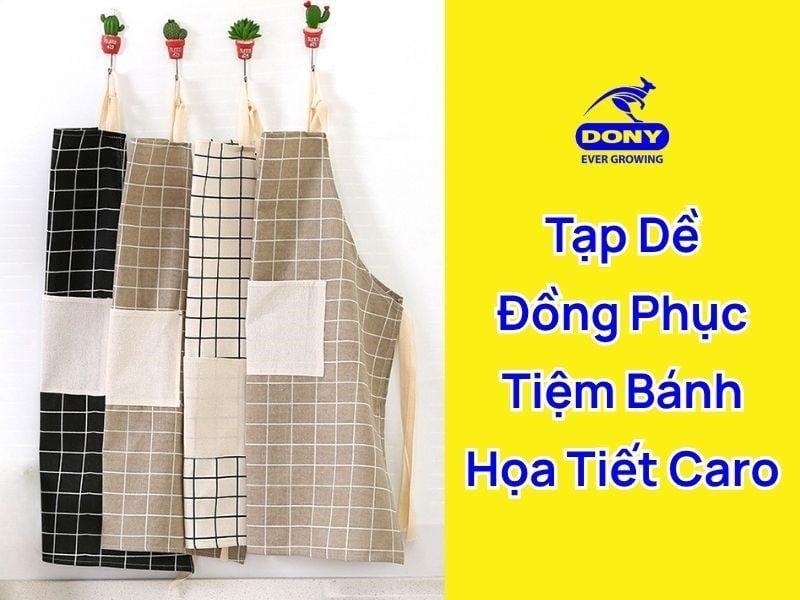 Mẫu tạp dề đồng phục cho tiệm bánh họa tiết caro