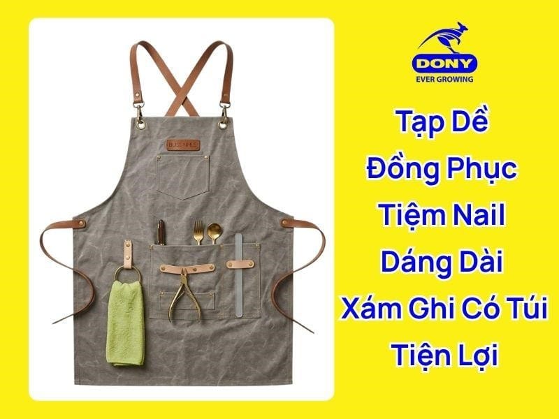 Mẫu tạp dề tiệm nail dáng dài màu xám ghi