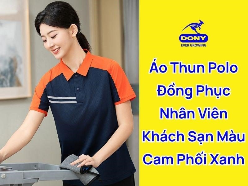Mẫu áo polo đồng phục khách sạn cam phối xanh