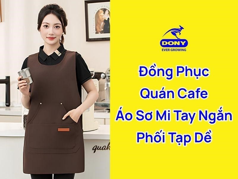 Mẫu sơ mi đồng phục quán cà phê phối tạp dề