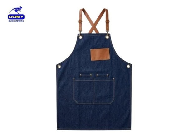 Tạp Dề Đồng Phục Quán Cà Phê Denim Phối Da Trẻ Trung