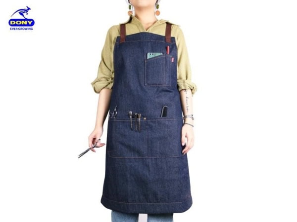 Mẫu tạp dề đồng phục cho tiệm cắt tóc may vải Denim