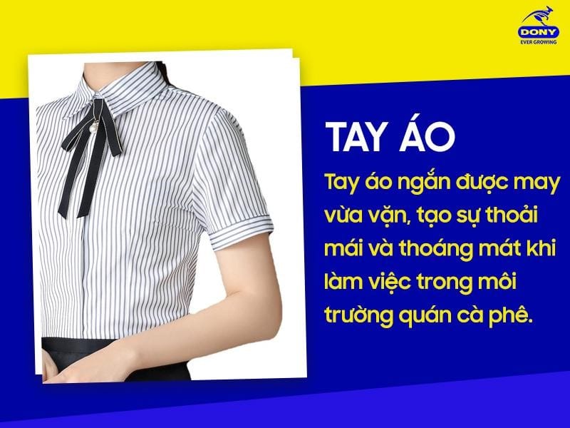 Tay áo ngắn được may vừa vặn, tạo sự thoải mái và thoáng mát khi làm việc