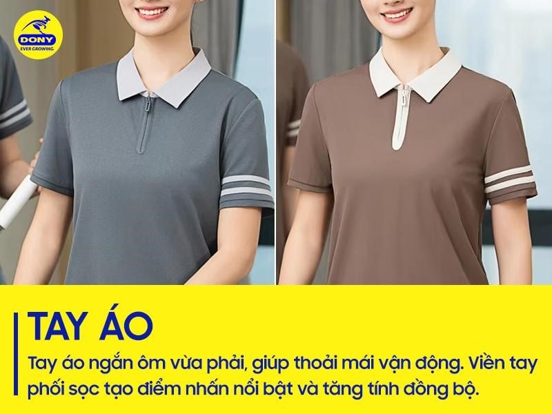 Tay áo ngắn được thiết kế gọn gàng, ôm vừa phải giúp người mặc thoải mái vận động