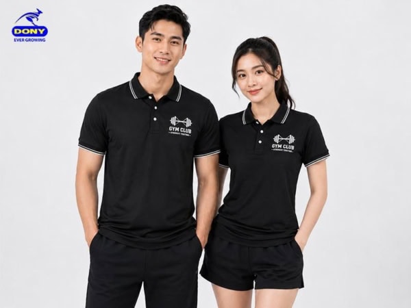 Mẫu áo thun polo đồng phục câu lạc bộ Gym màu đen cá tính